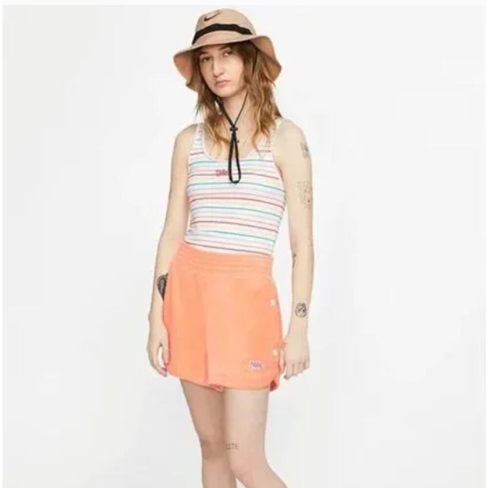 Nike‎ Shorts Womens Size 3X Retro High Waist Orange Terry Snap Button Femme NEW